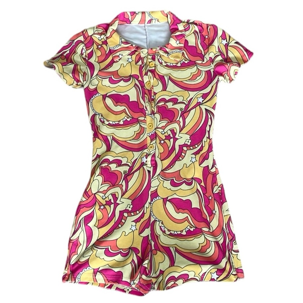 Amazon Multicolor Patterned Summer Jumpsuit Button Up Festival Short Onesie